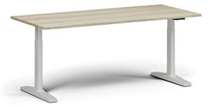 Výškovo nastaviteľný stôl ULIX, elektrický, 675-1325 mm, doska 1800x800 mm, biela podnož, dub prírodný