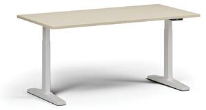 Výškovo nastaviteľný stôl, elektrický, 675-1325 mm, doska 1600x800 mm, biela podnož, orech
