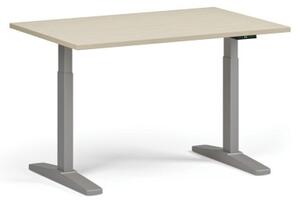 Výškovo nastaviteľný stôl, elektrický, 675-1325 mm, doska 1200x800 mm, sivá podnož, breza