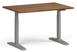 Výškovo nastaviteľný stôl, elektrický, 675-1325 mm, doska 1200x800 mm, sivá podnož, orech