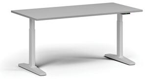Výškovo nastaviteľný stôl, elektrický, 675-1325 mm, doska 1600x800 mm, biela podnož, sivá