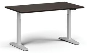 Výškovo nastaviteľný stôl ULIX, elektrický, 675-1325 mm, doska 1400x800 mm, biela podnož, wenge