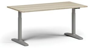 Výškovo nastaviteľný stôl ULIX, elektrický, 675-1325 mm, doska 1600x800 mm, šedá podnož, dub prírodný