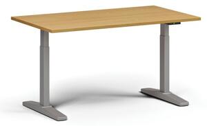 Výškovo nastaviteľný stôl ULIX, elektrický, 675-1325 mm, doska 1400x800 mm, šedá podnož, buk