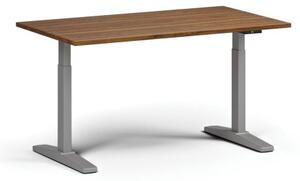 Výškovo nastaviteľný stôl, elektrický, 675-1325 mm, doska 1400x800 mm, sivá podnož, orech