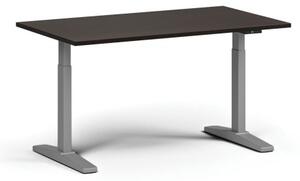 Výškovo nastaviteľný stôl, elektrický, 675-1325 mm, doska 1400x800 mm, sivá podnož, wenge