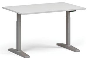 Výškovo nastaviteľný stôl, elektrický, 675-1325 mm, doska 1200x800 mm, sivá podnož, biela