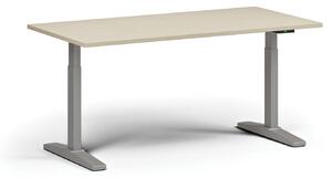 Výškovo nastaviteľný stôl, elektrický, 675-1325 mm, doska 1600x800 mm, sivá podnož, orech