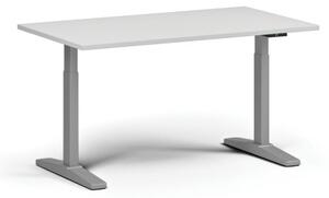 Výškovo nastaviteľný stôl, elektrický, 675-1325 mm, doska 1400x800 mm, sivá podnož, biela