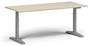 Výškovo nastaviteľný stôl, elektrický, 675-1325 mm, doska 1800x800 mm, sivá podnož, dub prírodný