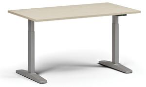 Výškovo nastaviteľný stôl, elektrický, 675-1325 mm, doska 1400x800 mm, sivá podnož, dub prírodný