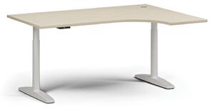 Výškovo nastaviteľný stôl OBOL, elektrický, 675-1325 mm, rohový pravý, doska 1600x1200 mm, biela zaoblená podnož, sivá