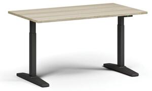 Výškovo nastaviteľný stôl, elektrický, 675-1325 mm, doska 1400x800 mm, čierna podnož, dub prírodný