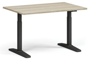 Výškovo nastaviteľný stôl, elektrický, 675-1325 mm, doska 1200x800 mm, čierna podnož, dub prírodný