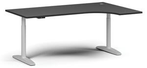 Výškovo nastaviteľný stôl OBOL, elektrický, 675-1325 mm, rohový pravý, doska 1800x1200 mm, biela zaoblená podnož, grafit
