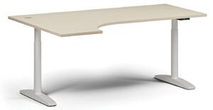 Výškovo nastaviteľný stôl OBOL, elektrický, 675-1325 mm, rohový ľavý, doska 1800x1200 mm, biela zaoblená podnož, wenge