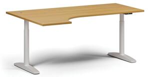 Výškovo nastaviteľný stôl OBOL, elektrický, 675-1325 mm, rohový ľavý, doska 1800x1200 mm, biela zaoblená podnož, buk
