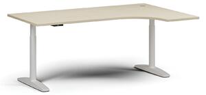 Výškovo nastaviteľný stôl OBOL, elektrický, 675-1325 mm, rohový pravý, doska 1800x1200 mm, biela zaoblená podnož, čerešňa
