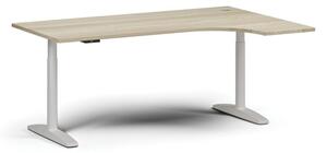 Výškovo nastaviteľný stôl OBOL, elektrický, 675-1325 mm, rohový pravý, doska 1800x1200 mm, biela zaoblená podnož, dub prírodný