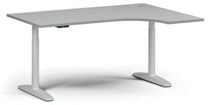 Výškovo nastaviteľný stôl OBOL, elektrický, 675-1325 mm, rohový pravý, doska 1600x1200 mm, biela podnož, sivá