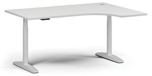 Výškovo nastaviteľný stôl OBOL, elektrický, 675-1325 mm, rohový pravý, doska 1600x1200 mm, biela zaoblená podnož, biela