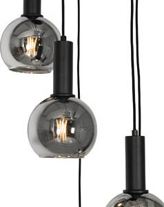 Art Deco závesné svietidlo čierne s dymovým sklom okrúhle 5-svetlové - Josje