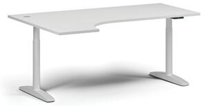 Výškovo nastaviteľný stôl OBOL, elektrický, 675-1325 mm, rohový ľavý, doska 1800x1200 mm, biela zaoblená podnož, biela