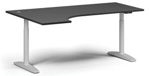 Výškovo nastaviteľný stôl OBOL, elektrický, 675-1325 mm, rohový ľavý, doska 1800x1200 mm, biela zaoblená podnož, grafit
