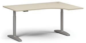 Výškovo nastaviteľný stôl OBOL, elektrický, 675-1325 mm, rohový pravý, doska 1600x1200 mm, sivá zaoblená podnož, sivá
