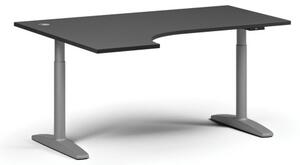 Výškovo nastaviteľný stôl OBOL, elektrický, 675-1325 mm, rohový ľavý, doska 1600x1200 mm, sivá zaoblená podnož, grafit