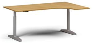 Výškovo nastaviteľný stôl OBOL, elektrický, 675-1325 mm, rohový pravý, doska 1800x1200 mm, sivá zaoblená podnož, buk