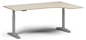 Výškovo nastaviteľný stôl OBOL, elektrický, 675-1325 mm, rohový pravý, doska 1800x1200 mm, sivá zaoblená podnož, biela