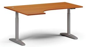 Výškovo nastaviteľný stôl OBOL, elektrický, 675-1325 mm, rohový ľavý, doska 1600x1200 mm, sivá podnož, čerešňa