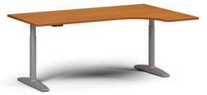 Výškovo nastaviteľný stôl OBOL, elektrický, 675-1325 mm, rohový pravý, doska 1800x1200 mm, sivá zaoblená podnož, čerešňa