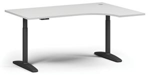 Výškovo nastaviteľný stôl OBOL, elektrický, 675-1325 mm, rohový pravý, doska 1600x1200 mm, čierna zaoblená podnož, biela