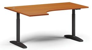 Výškovo nastaviteľný stôl OBOL, elektrický, 675-1325 mm, rohový ľavý, doska 1600x1200 mm, čierna zaoblená podnož, čerešňa