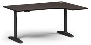 Výškovo nastaviteľný stôl OBOL, elektrický, 675-1325 mm, rohový pravý, doska 1600x1200 mm, čierna podnož, wenge
