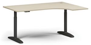 Výškovo nastaviteľný stôl OBOL, elektrický, 675-1325 mm, rohový pravý, doska 1600x1200 mm, čierna zaoblená podnož, wenge