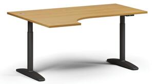 Výškovo nastaviteľný stôl OBOL, elektrický, 675-1325 mm, rohový ľavý, doska 1600x1200 mm, čierna zaoblená podnož, buk