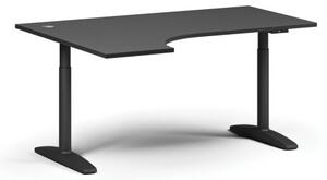 Výškovo nastaviteľný stôl OBOL, elektrický, 675-1325 mm, rohový ľavý, doska 1600x1200 mm, čierna zaoblená podnož, grafit