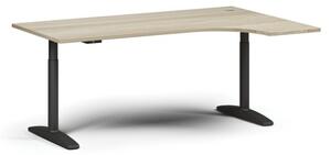 Výškovo nastaviteľný stôl OBOL, elektrický, 675-1325 mm, rohový pravý, doska 1800x1200 mm, čierna zaoblená podnož, dub prírodný