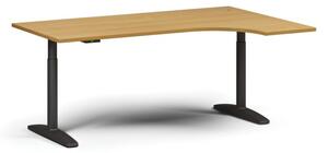Výškovo nastaviteľný stôl OBOL, elektrický, 675-1325 mm, rohový pravý, doska 1800x1200 mm, čierna zaoblená podnož, buk