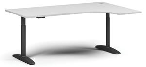 Výškovo nastaviteľný stôl OBOL, elektrický, 675-1325 mm, rohový pravý, doska 1800x1200 mm, čierna zaoblená podnož, biela