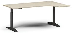 Výškovo nastaviteľný stôl OBOL, elektrický, 675-1325 mm, rohový pravý, doska 1800x1200 mm, čierna zaoblená podnož, breza