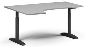 Výškovo nastaviteľný stôl OBOL, elektrický, 675-1325 mm, rohový ľavý, doska 1600x1200 mm, čierna zaoblená podnož, sivá