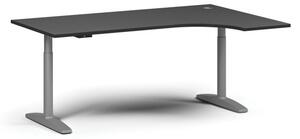 Výškovo nastaviteľný stôl OBOL, elektrický, 675-1325 mm, rohový pravý, doska 1800x1200 mm, sivá zaoblená podnož, grafit