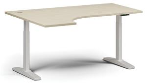 Výškovo nastaviteľný stôl, elektrický, 675-1325 mm, rohový ľavý, doska 1600 x 1200 mm, biela podnož, buk
