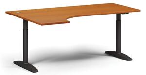 Výškovo nastaviteľný stôl OBOL, elektrický, 675-1325 mm, rohový ľavý, doska 1800x1200 mm, čierna zaoblená podnož, čerešňa