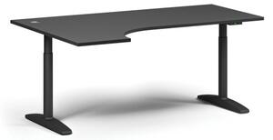 Výškovo nastaviteľný stôl OBOL, elektrický, 675-1325 mm, rohový ľavý, doska 1800x1200 mm, čierna zaoblená podnož, grafit
