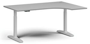Výškovo nastaviteľný stôl, elektrický, 675-1325 mm, rohový pravý, doska 1600x1200 mm, biela podnož, sivá